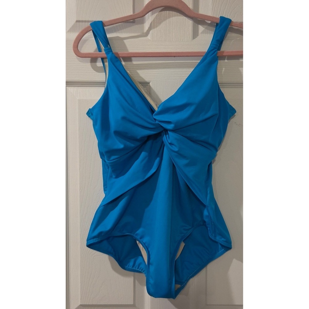 Miraclesuit Swimsuit 16W Blue One Piece Twist Front Ruched Plus Size 6738W